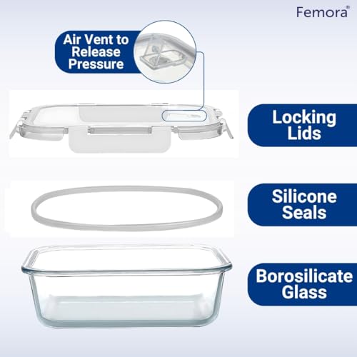 Femora Borosilicate Glass Containers for Kitchen | 1 Year Warranty | Container Boxes for Storage, Storage Box for Kitchen with Air Vent Lid, Microwave Safe Utensils, Square (Set of 3-180ml Each) - Image 4