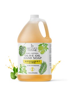 Brittanie's Thyme Brittanie's Pure Organic Castile Bergamot Lime Liquid Olive Soap Refill, 1 Gallon | Made with Natural Luxurious Oils, Vegan & Gluten Free Non-GMO, For Face, Body, Dishes, Pets & Laundry 