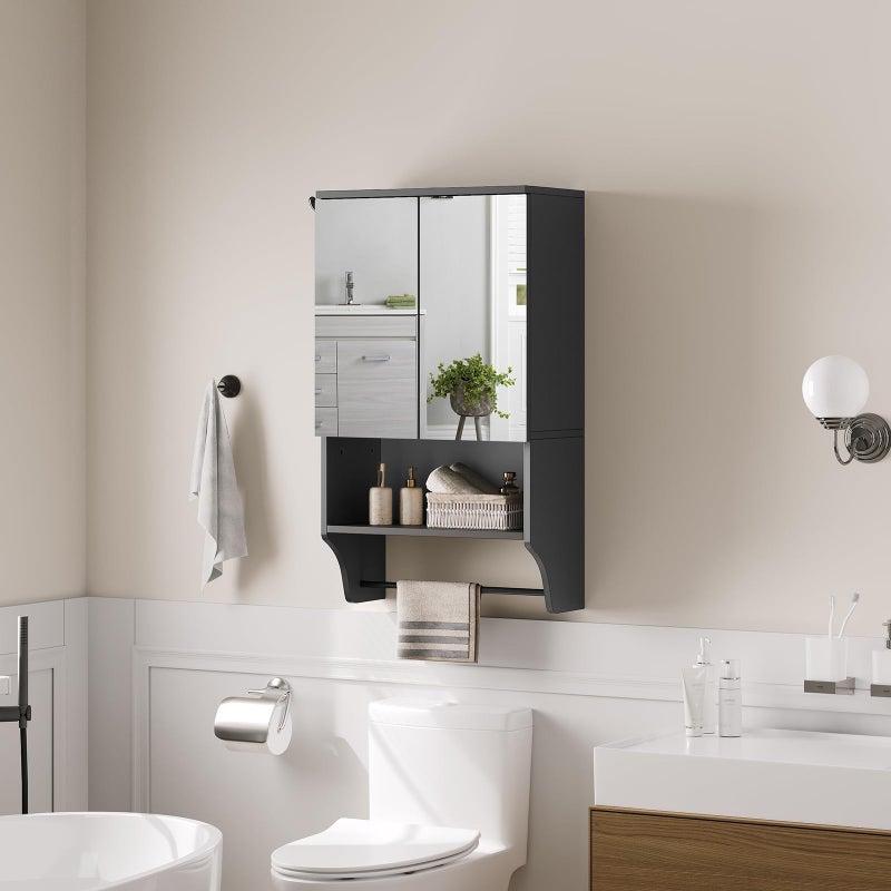 MAHANCRIS Bathroom Wall Cabinet with Mirror, Medicine Cabinet with 2 Door and Adjustable Shelf, Wall Mounted Over The Toilet Storage Cabinet with Towel Bar for Bathroom Laundry Room Kitchen, Black - Image 5