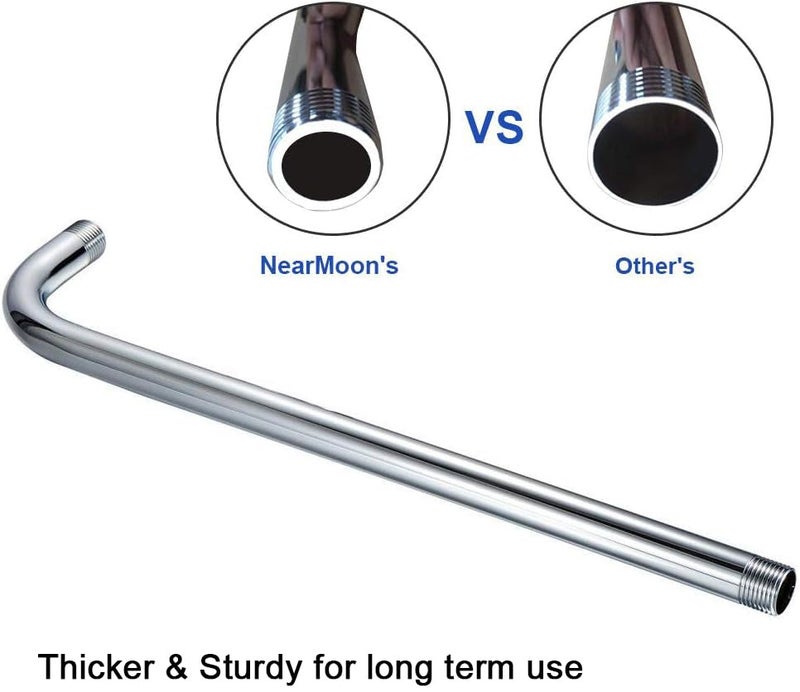 NearMoon Shower Arm, Extra Extension Arm with Flange, Stainless Steel Wall-Mounted Showerhead Extender Pipe (15 Inch, Chrome Finish) - Image 3