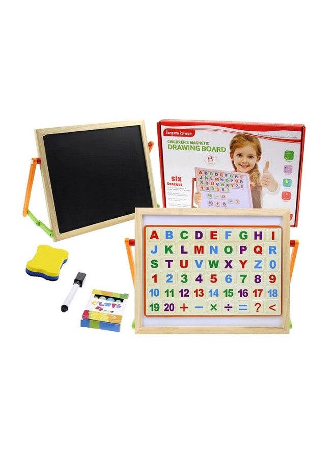 FunBlast Educational Learning Board Multipurpose Double Sided Magnetic Wooden Writing Board with Stand, Small Size:30 X 26 cm - Image 1