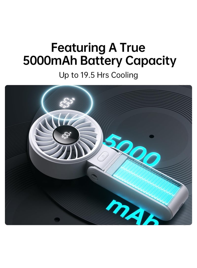 JISULIFE Handheld Fan Life7,2024 Powerful Portable Fan with LED Display,[19.5Hrs Max Cooling]5000mAh,150°Folded,5 Speeds,Lanyard; 3-IN-1 Hand/Desk/Neck Fan, Summer Essentials Fan for Travel,Lash(Grey) - Image 2