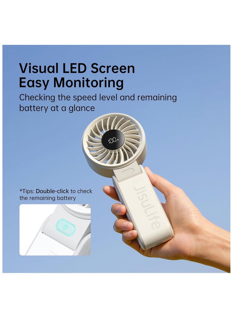 JISULIFE Handheld Fan Life7,2024 Powerful Portable Fan with LED Display,[19.5Hrs Max Cooling]5000mAh,150°Folded,5 Speeds,Lanyard; 3-IN-1 Hand/Desk/Neck Fan, Summer Essentials Fan for Travel,Lash(Grey) - Image 3