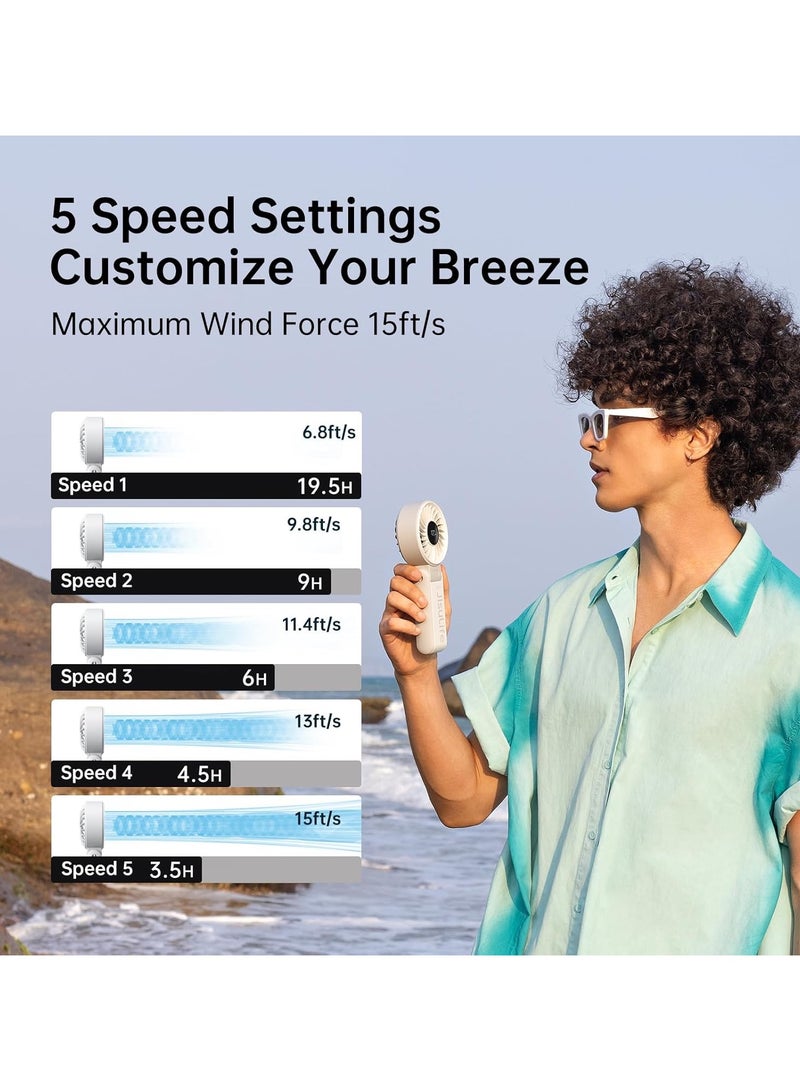 JISULIFE Handheld Fan Life7,2024 Powerful Portable Fan with LED Display,[19.5Hrs Max Cooling]5000mAh,150°Folded,5 Speeds,Lanyard; 3-IN-1 Hand/Desk/Neck Fan, Summer Essentials Fan for Travel,Lash(Grey) - Image 5