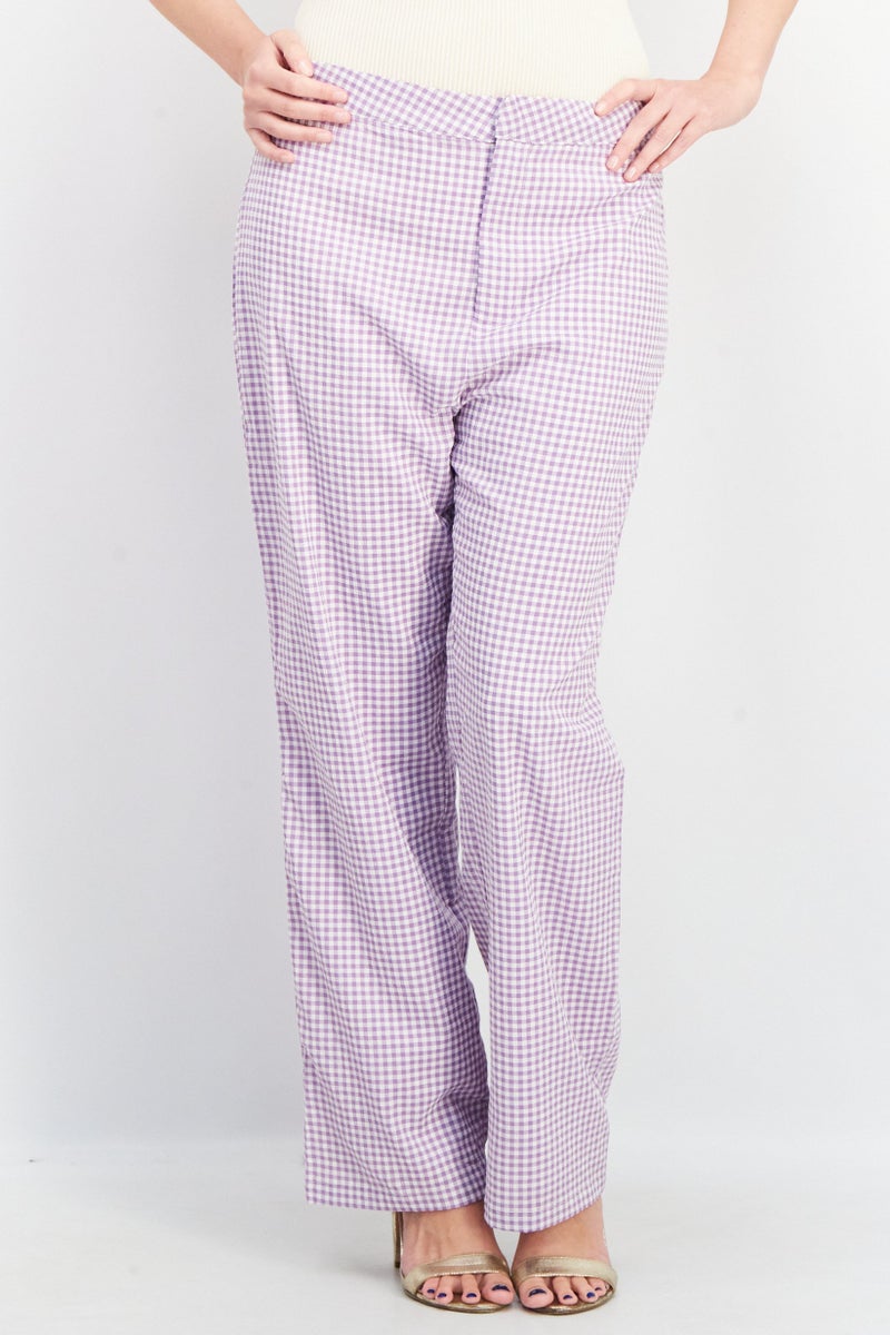 NA-KD Women Regular Fit Checkered Culotte Pants, Purple - Image 1