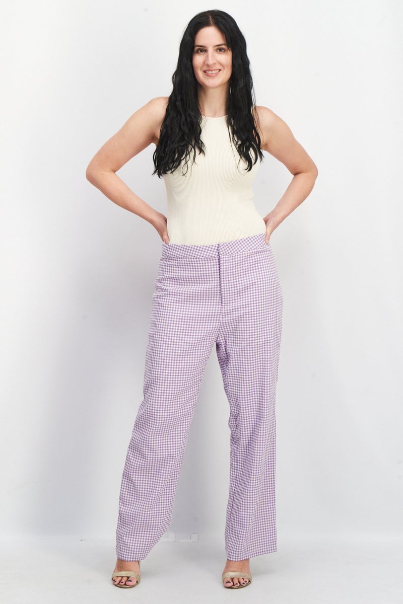NA-KD Women Regular Fit Checkered Culotte Pants, Purple - Image 3
