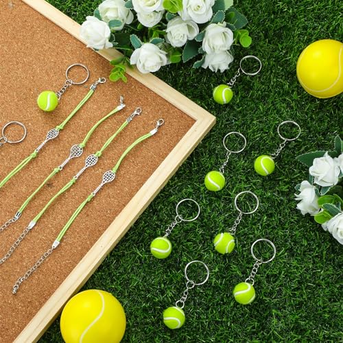 Sureio 48 Pcs Tennis Party Favors Gifts Bulk 24 Charm Bracelets 24 Ball Keychain Key Ring Metal Tennis Balls Easter Party Supplies for Adults Women Sport Lovers Team Accessories - Image 2