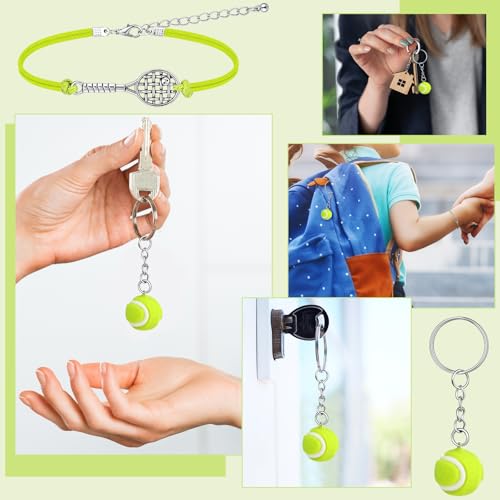 Sureio 48 Pcs Tennis Party Favors Gifts Bulk 24 Charm Bracelets 24 Ball Keychain Key Ring Metal Tennis Balls Easter Party Supplies for Adults Women Sport Lovers Team Accessories - Image 5