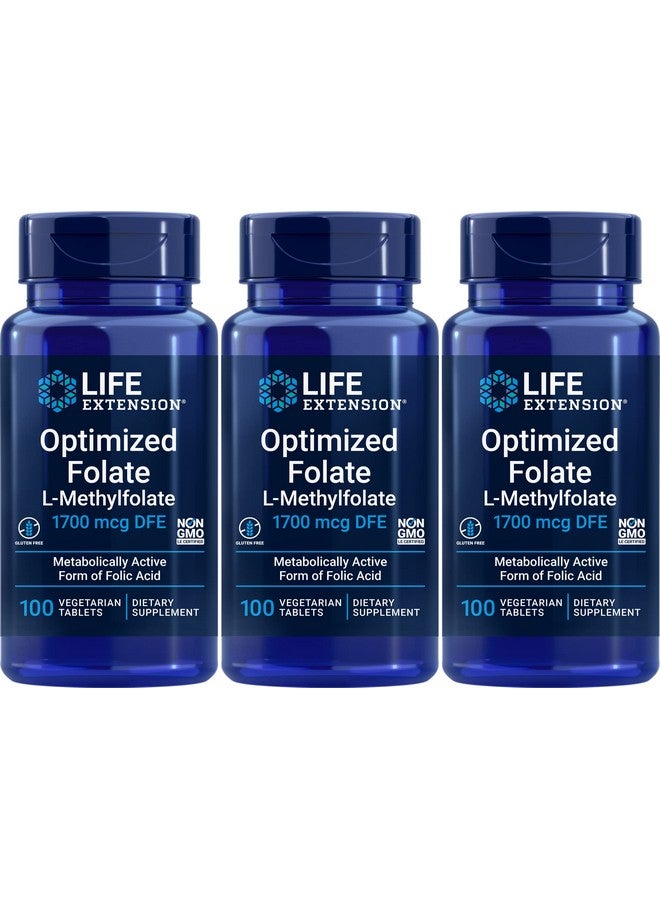Life Extension حمض الفوليك المحسن 1700 ميكروغرام DFE 100 قرص نباتي (عبوة من 3) - Image 1