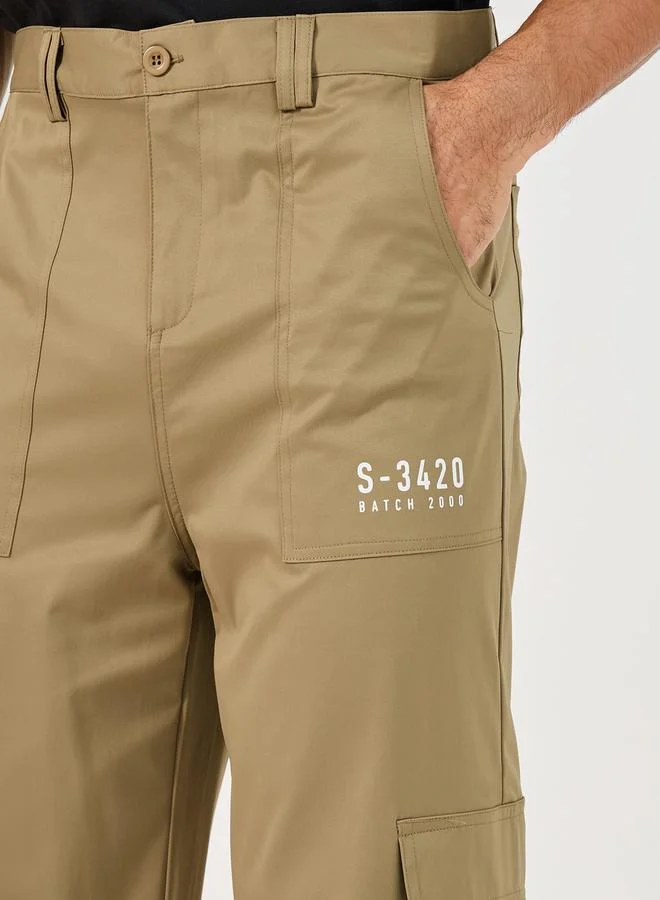 Styli Wide Leg Paneled Cargo Pants with Print Detail