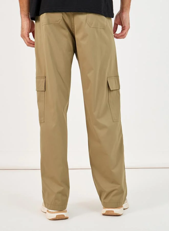 Styli Wide Leg Paneled Cargo Pants with Print Detail