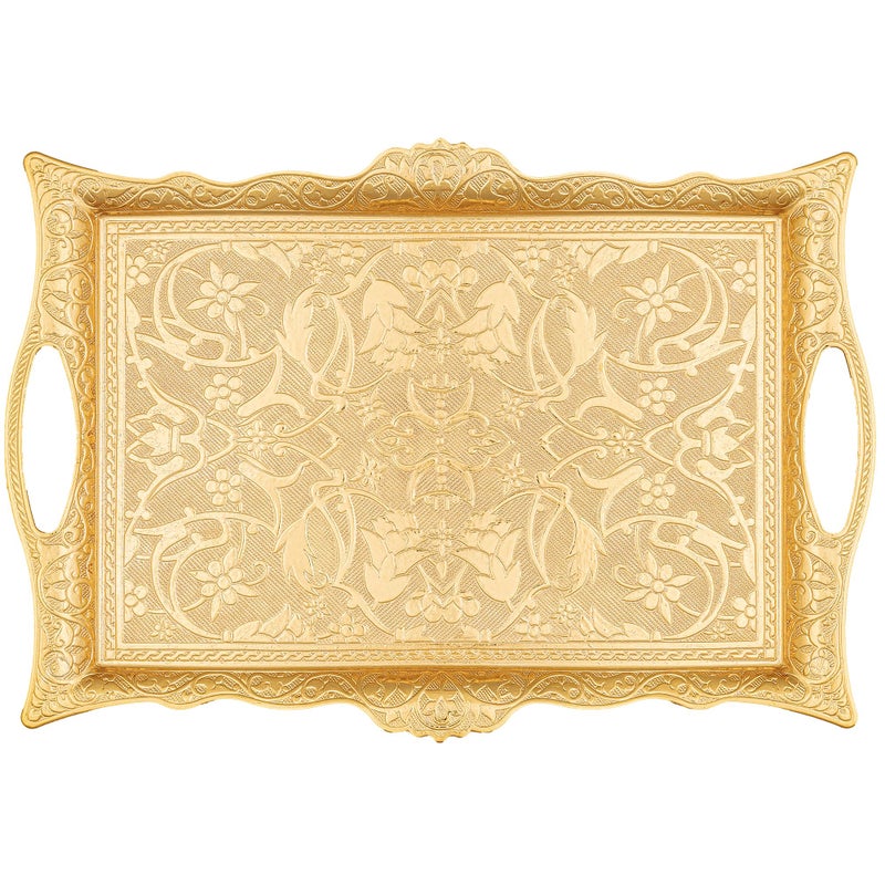 Alisveristime Ottoman Turkish Zamak Serving Tray with Traditional Motifs Ideal for Coffee and Tea Six Person Tray 145 x 985 in Gold - Image 2