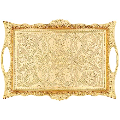Alisveristime Ottoman Turkish Zamak Serving Tray with Traditional Motifs Ideal for Coffee and Tea Six Person Tray 145 x 985 in Gold - Image 1