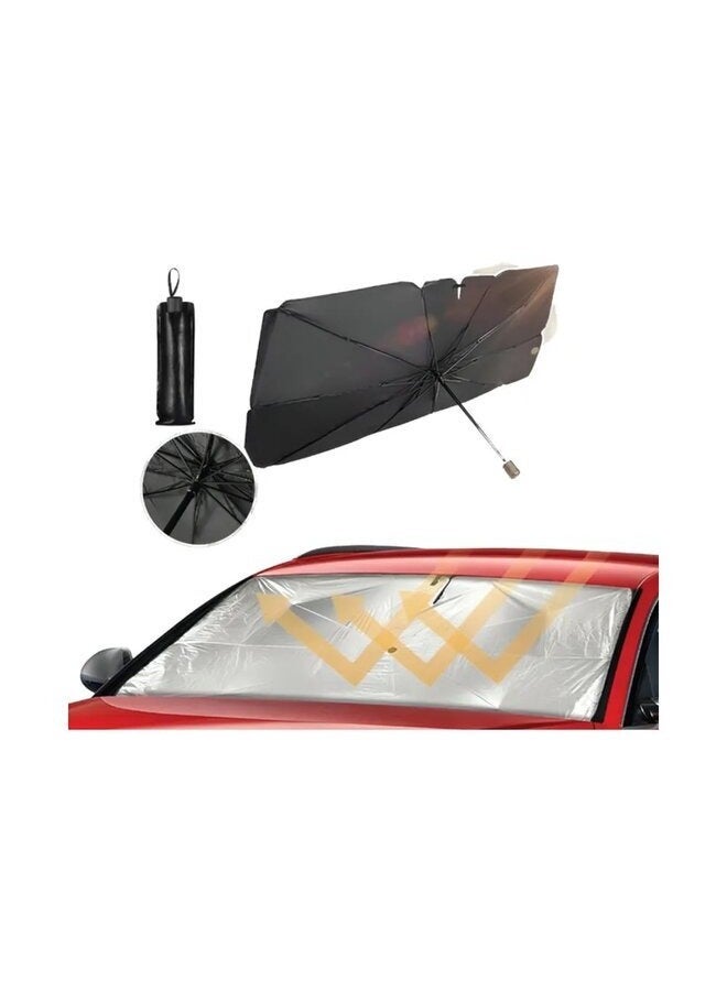 GREEN LION Car Windshield Sun Shade, 140 x 79 cm, Umbrella Style, Retractable, UV Protection, with Carrying Pouch, Black  - Image 3