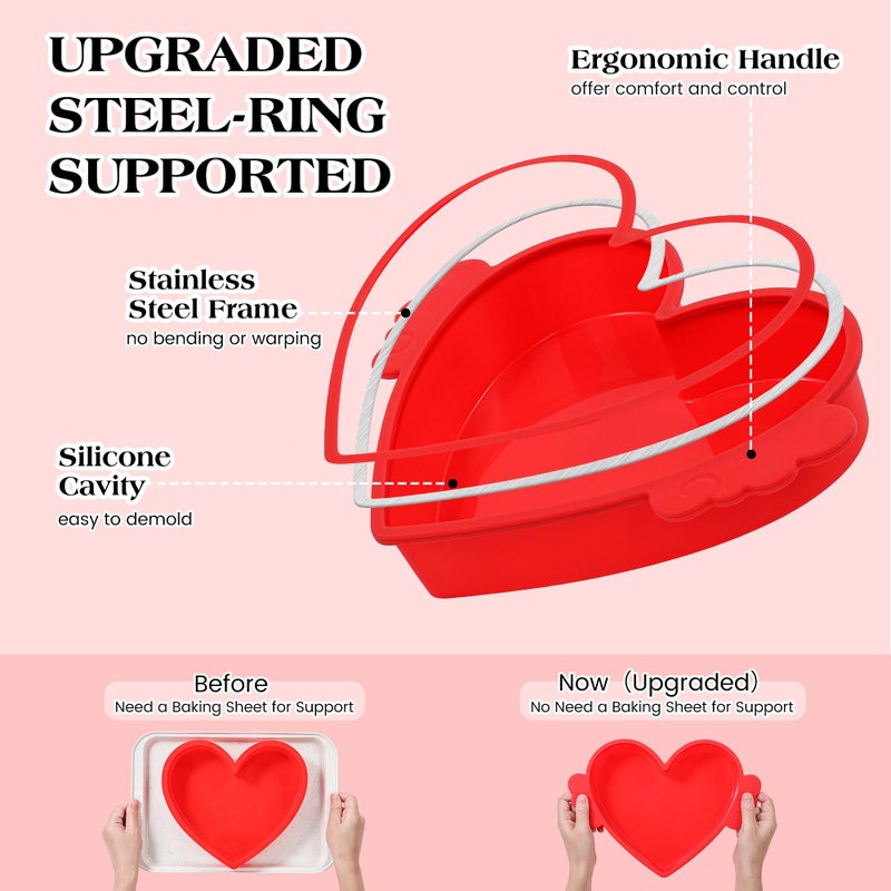 AOTASO 8 Inch Heart Shaped Cake Pans with Metal Reinforced Frame Silicone Heart Cake Pan Nonstick Silicone Molds for Baking Set of 2 (Red) - Image 4