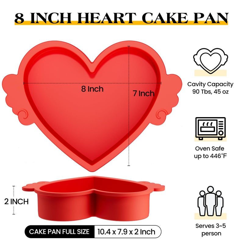 AOTASO 8 Inch Heart Shaped Cake Pans with Metal Reinforced Frame Silicone Heart Cake Pan Nonstick Silicone Molds for Baking Set of 2 (Red) - Image 2