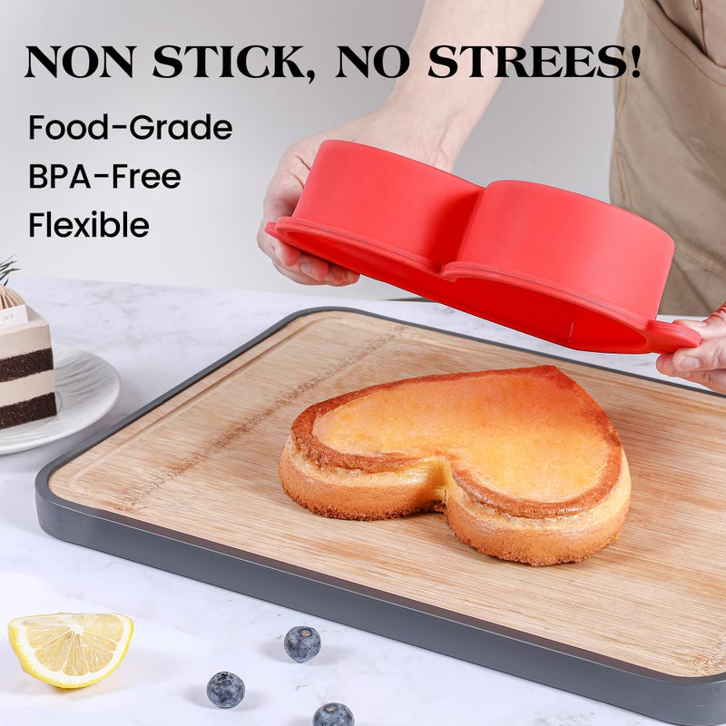 AOTASO 8 Inch Heart Shaped Cake Pans with Metal Reinforced Frame Silicone Heart Cake Pan Nonstick Silicone Molds for Baking Set of 2 (Red) - Image 3