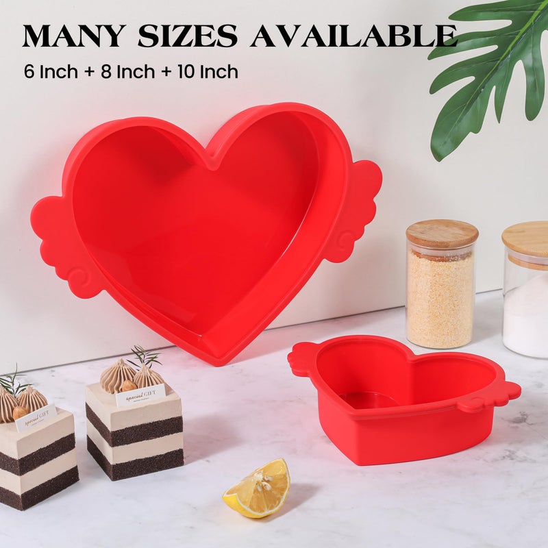 AOTASO 8 Inch Heart Shaped Cake Pans with Metal Reinforced Frame Silicone Heart Cake Pan Nonstick Silicone Molds for Baking Set of 2 (Red) - Image 5