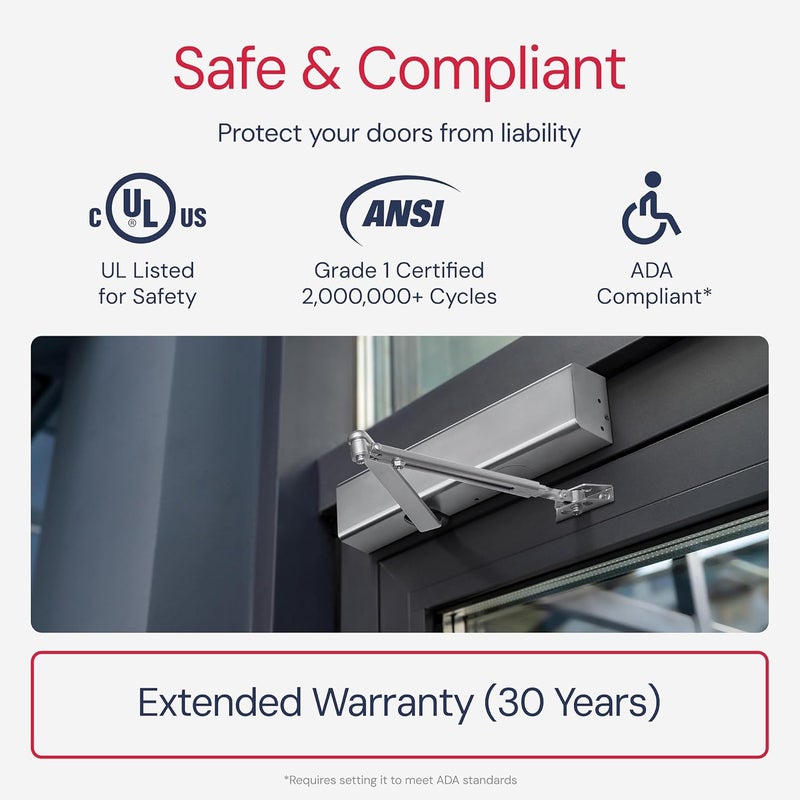 LAWRENCE Heavy Duty Door Closer Commercial Grade 1 - Adjustable 6-Speed Delayed-Action Door Control with 3 Pistons – Flexible Installation with Included Hardware - Embassy Series LH816 - Image 4
