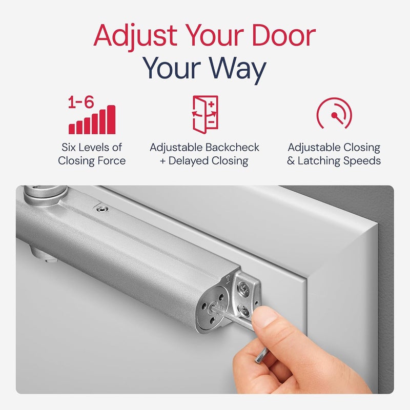 LAWRENCE Heavy Duty Door Closer Commercial Grade 1 - Adjustable 6-Speed Delayed-Action Door Control with 3 Pistons – Flexible Installation with Included Hardware - Embassy Series LH816 - Image 3