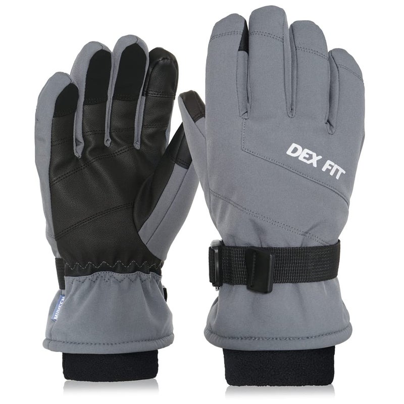 DEX FIT Coldproof Warm Winter Gloves WG201, Waterproof, Double Thermal Protection for Cold Weather & Outdoor Work, PU Leather Firm Grip, Touchscreen Compatible, Washable; Grey 9 (L) 1 Pair - Image 1