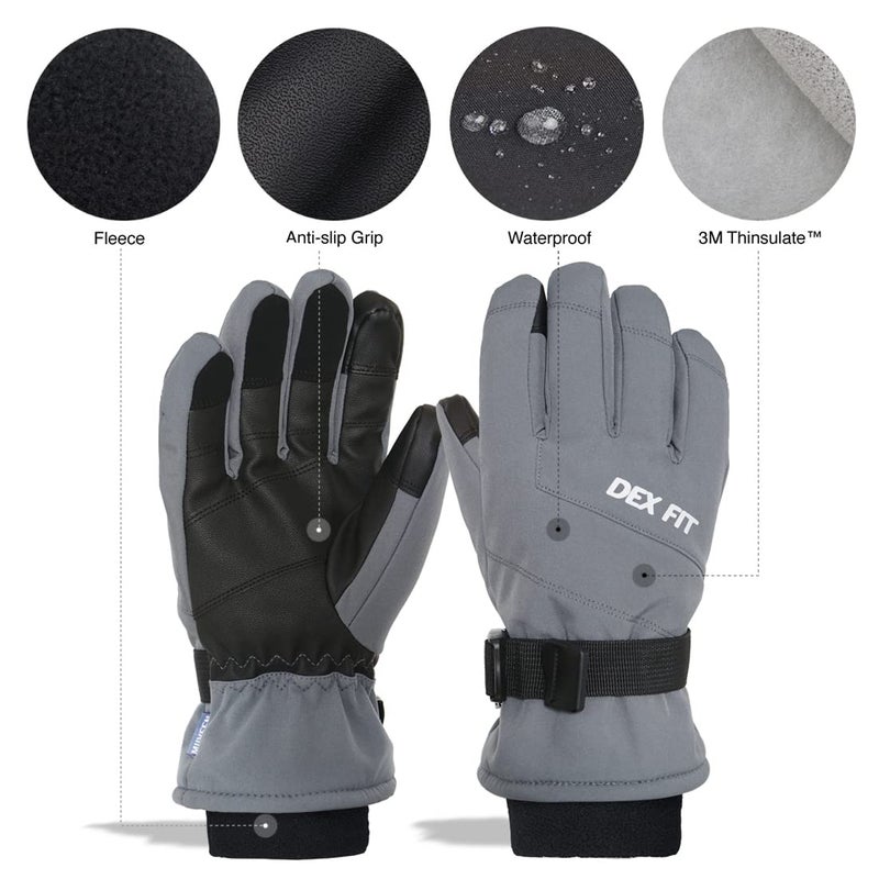 DEX FIT Coldproof Warm Winter Gloves WG201, Waterproof, Double Thermal Protection for Cold Weather & Outdoor Work, PU Leather Firm Grip, Touchscreen Compatible, Washable; Grey 9 (L) 1 Pair - Image 3
