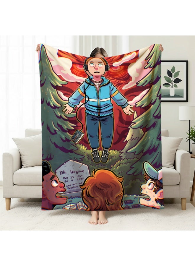عام **بطانية نسيج قطيفة Stranger Things - مقاسات متعددة، ناعمة، بطانية فلانيل، بتصميم عتيق للمعجبين، للمنزل والتخييم**