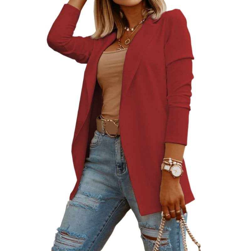 Loose Fit Plain Lapel Cardigan Blazer Jacket for Women - Image 5