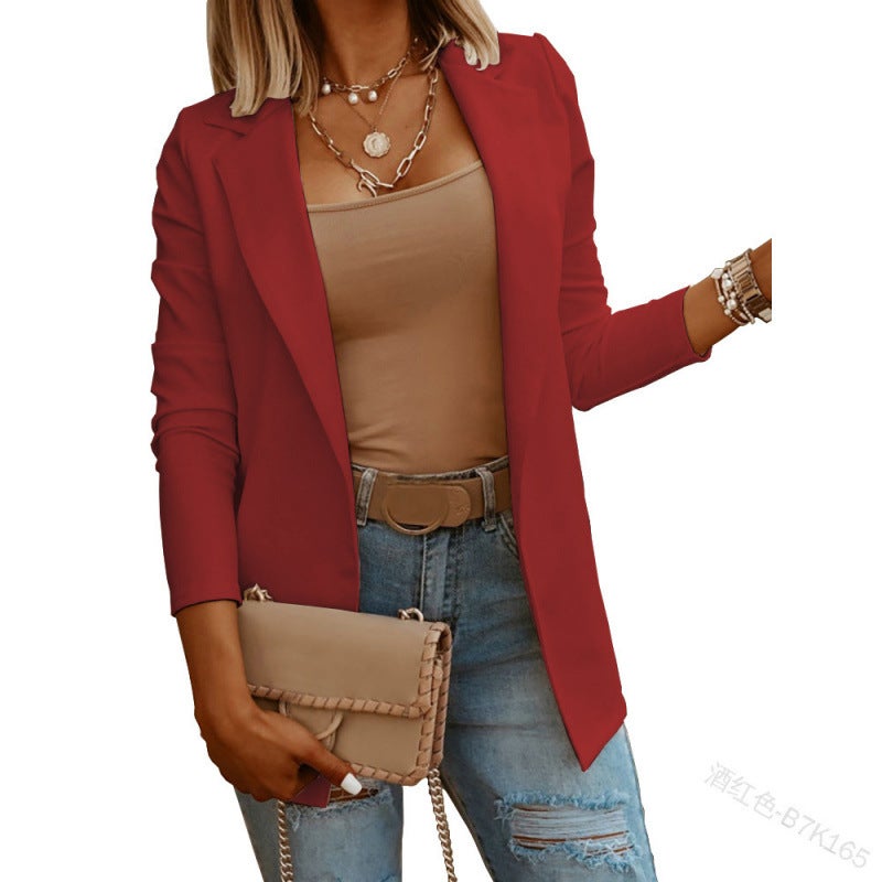Loose Fit Plain Lapel Cardigan Blazer Jacket for Women - Image 2
