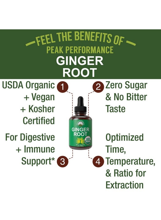 Peak Performance USDA Organic Ginger Root Extract Liquid Drops. Zero Sugar, Non Bitter Vegan Ginger Oil Supplement For Immune, Digestive + Gut Support. High Bioavailability, Gluten Free For Women and Men. Take Orally - Image 2
