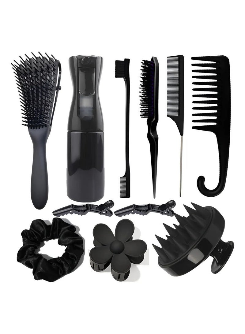 Hair Brush Set, 11 pcs Detangler Brush with Hair Spray Bottle, Scalp Massager for Wet Dry Curly Hair, Bristle Hair Brush Hair Comb for Women Girl - Image 2