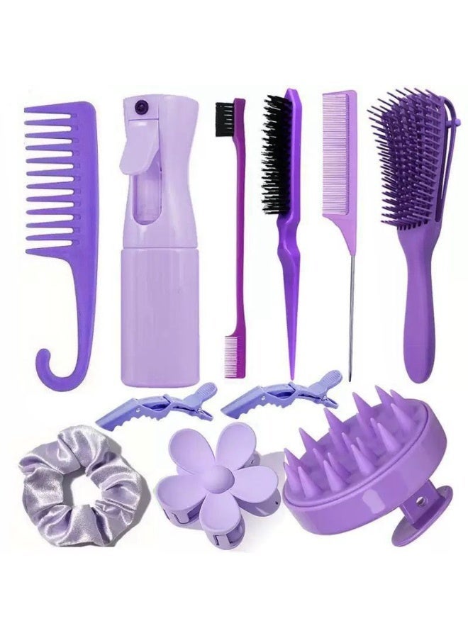 Hair Brush Set, 11 pcs Detangler Brush with Hair Spray Bottle, Scalp Massager for Wet Dry Curly Hair, Bristle Hair Brush Hair Comb for Women Girl - Image 3