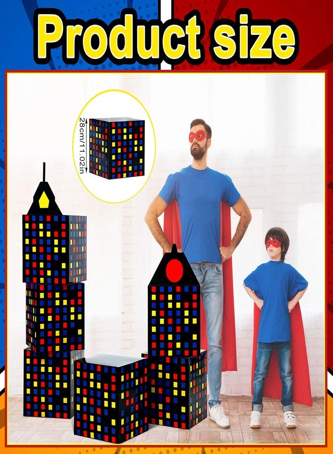 Weekgrat 6 Pcs Large Hero Party Favor Boxes 11 Inch Skyscraper City Gift Hero Theme Candy Treat Boxes City Skyline Buildings Heroes Centerpiece for Boys Girls Birthday Party Decoration (Multicolor) - Image 2