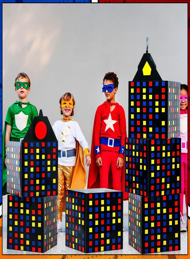 Weekgrat 6 Pcs Large Hero Party Favor Boxes 11 Inch Skyscraper City Gift Hero Theme Candy Treat Boxes City Skyline Buildings Heroes Centerpiece for Boys Girls Birthday Party Decoration (Multicolor) - Image 5