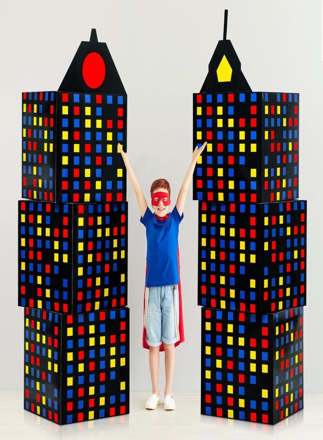 Weekgrat 6 Pcs Large Hero Party Favor Boxes 11 Inch Skyscraper City Gift Hero Theme Candy Treat Boxes City Skyline Buildings Heroes Centerpiece for Boys Girls Birthday Party Decoration (Multicolor) - Image 1