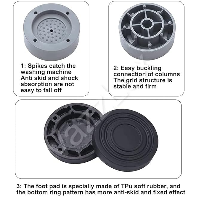 4 Pices Multi-Purpose Anti Vibration Pads for Washing Machine Feet with Tank Tread Grip for Washer and Dryer, Protects Laundry Room Floor for Home Appliances | Shock Absorber Noise Cancelling  - Image 4