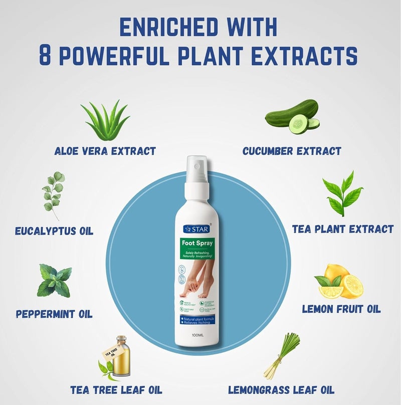 Star Foot Spray for Smelly and Sweaty Feet, Antifungal & Deodorant Formula Enriched with Natural Plant Extracts & Essential Oils for Fresh & Comfortable Feet, 100ml - Image 5