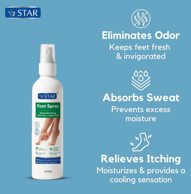 Star Foot Spray for Smelly and Sweaty Feet, Antifungal & Deodorant Formula Enriched with Natural Plant Extracts & Essential Oils for Fresh & Comfortable Feet, 100ml - Image 4
