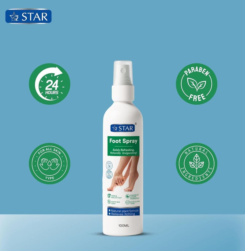 Star Foot Spray for Smelly and Sweaty Feet, Antifungal & Deodorant Formula Enriched with Natural Plant Extracts & Essential Oils for Fresh & Comfortable Feet, 100ml - Image 3