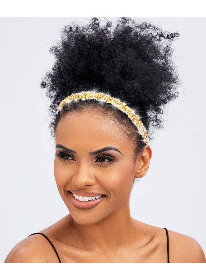 Fstrend Elastic Crystal Hairbands Rhinestone Headband Multicolors Boho Sparkle Head Chain Headpieces for Women (Gold) - Image 3