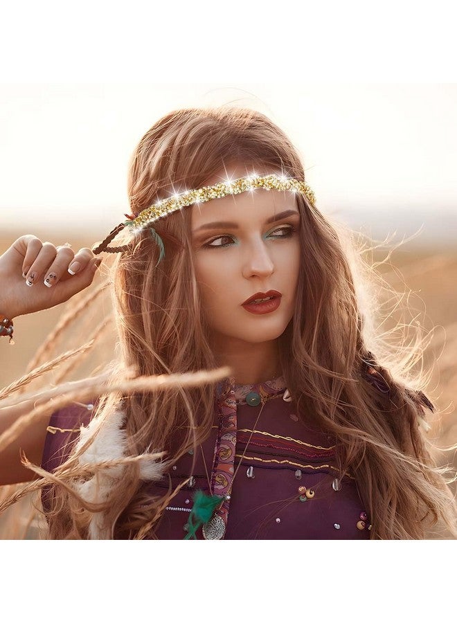 Fstrend Elastic Crystal Hairbands Rhinestone Headband Multicolors Boho Sparkle Head Chain Headpieces for Women (Gold) - Image 5