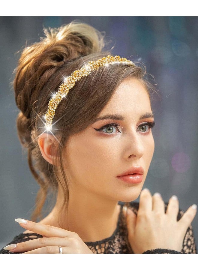 Fstrend Elastic Crystal Hairbands Rhinestone Headband Multicolors Boho Sparkle Head Chain Headpieces for Women (Gold) - Image 4