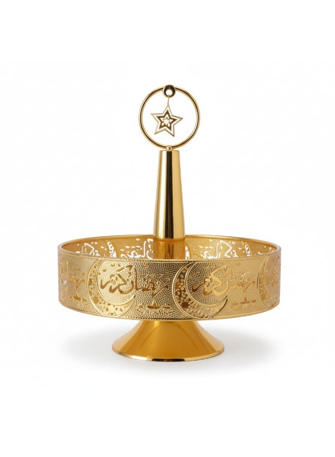 حامل تقديم فاخر ذهبي اللون لرمضان  تصميم هلال ونجوم مع عبارة رمضان كريم بخط عربي أنيق - Image 1