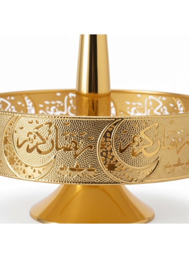 حامل تقديم فاخر ذهبي اللون لرمضان  تصميم هلال ونجوم مع عبارة رمضان كريم بخط عربي أنيق - Image 2