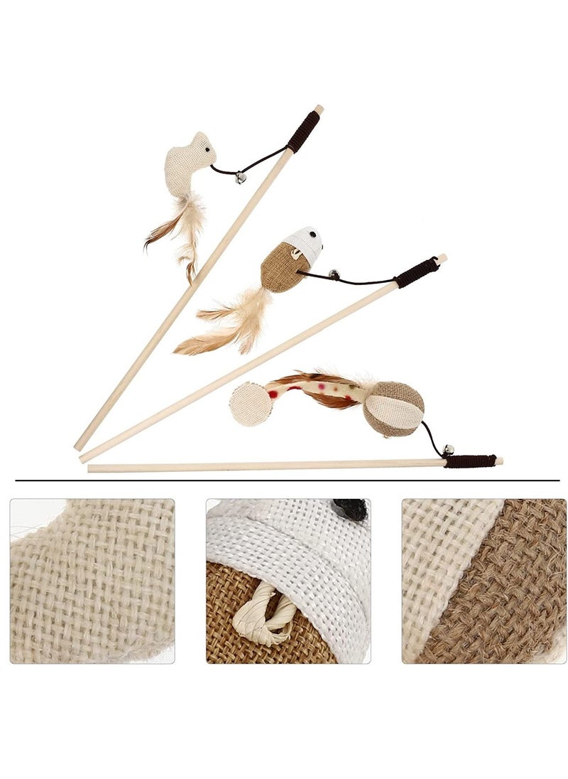4 Sets of Interactive Cat Teaser Wand Set with Feather - Engaging Toy for Exercise and Playful Fun - Ideal Pet Supplies for Bonding with Your Cat