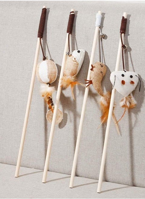 4 Sets of Interactive Cat Teaser Wand Set with Feather - Engaging Toy for Exercise and Playful Fun - Ideal Pet Supplies for Bonding with Your Cat