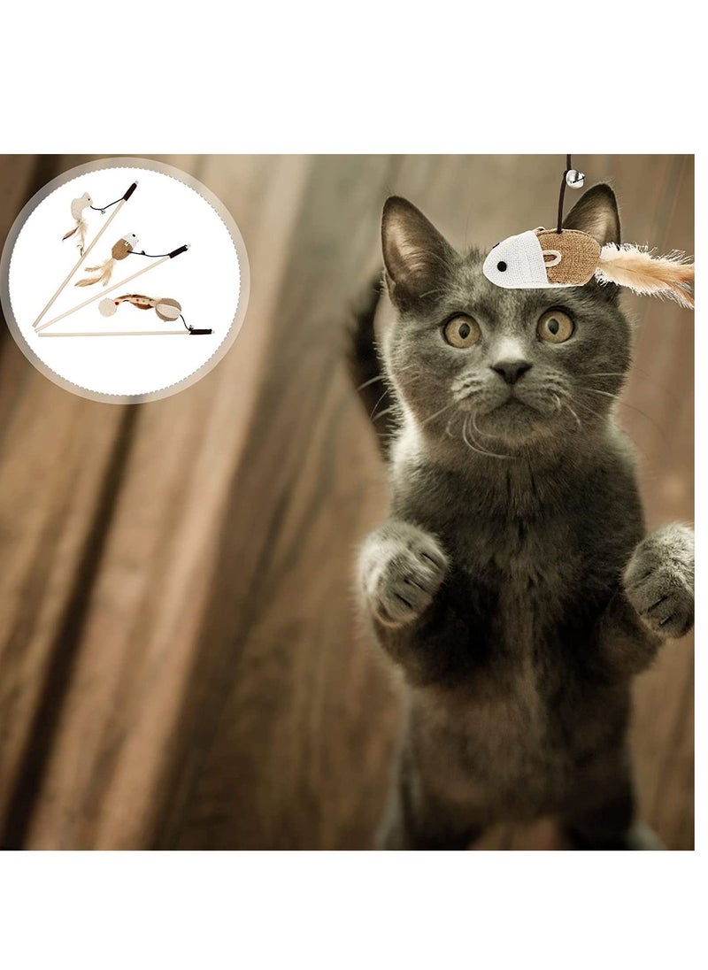 4 Sets of Interactive Cat Teaser Wand Set with Feather - Engaging Toy for Exercise and Playful Fun - Ideal Pet Supplies for Bonding with Your Cat