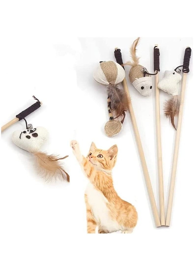 4 Sets of Interactive Cat Teaser Wand Set with Feather - Engaging Toy for Exercise and Playful Fun - Ideal Pet Supplies for Bonding with Your Cat