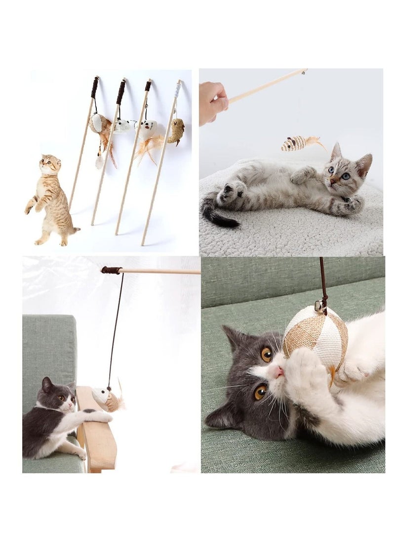 4 Sets of Interactive Cat Teaser Wand Set with Feather - Engaging Toy for Exercise and Playful Fun - Ideal Pet Supplies for Bonding with Your Cat