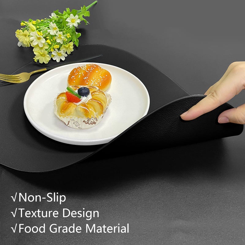 Herda Dining Leather Placemats Set of 4 Wipeable Washable Place Mats for Square Round Table Easy to Clean Table Mats for Kitchen Patio Indoor Outdoor  Black Leather Halloween Place Mat 4 Pack - Image 2